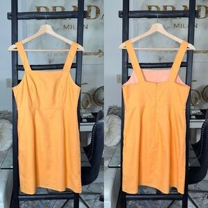 J.Crew Squareneck A-Line Dress In Stretch Linen Blend Orange Womens 6 NWT $158